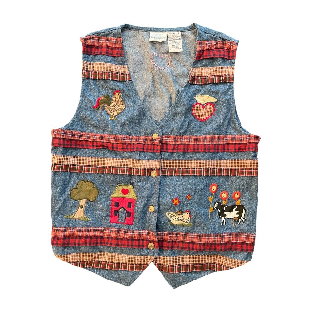 Vintage Bobbie Brooks Embroidered Denim Farm Vest Medium - Picture 1 of 6
